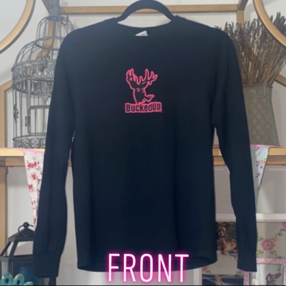 BUCKED UP Hot Pink/Black Long Sleeve T Logo front back and sleeves Winter Fall - Picture 3 of 4